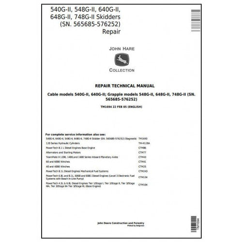 John Deere 540G-II 548G-II 640G-II 648G-II 748G-II Skidder Service Repair Technical Manual TM1694 2