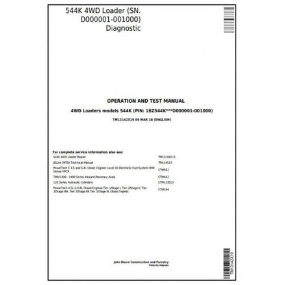 John Deere 544K 4WD Loader Diagnostic, Operation and Tests Service Manual Pdf - TM13142X19 2