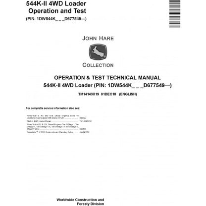 John Deere 544K-II 4WD Loader Operation and Tests Technical Service Manual Pdf - TM14143X19 2