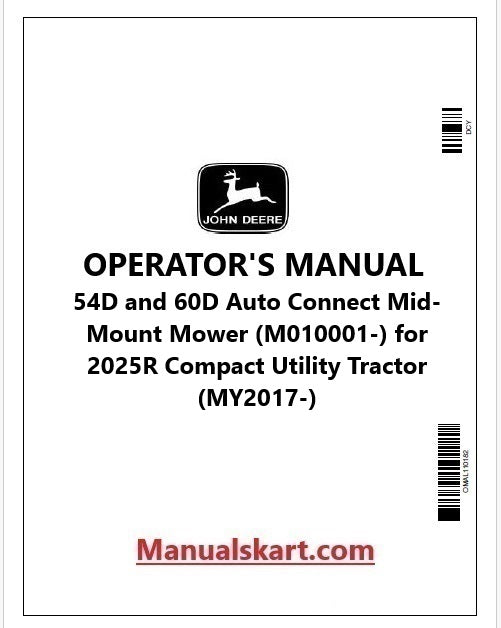 John Deere 54D and 60D Auto Connect Mid-Mount Mower for 2025R Compact Utility Tractor Pdf Operator's Manual OMLVU30972