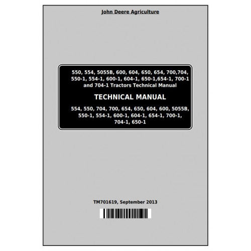 John Deere 550, 554, 5055B, 600, 604, 650, 654, 700, 704 Tractor Service Repair Technical Manual Pdf - TM701619