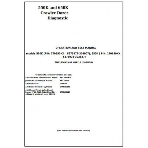 John Deere 550K, 650K Crawler Dozer Diagnostic, Operation and Tests Service Manual Pdf - TM13356X19