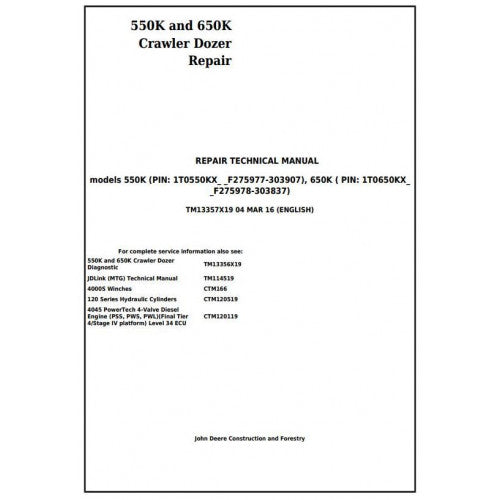 John Deere 550K and 650K Crawler Dozer Service Repair Technical Manual Pdf TM13357X19 2