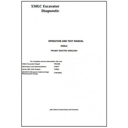 John Deere 550LC Excavator Diagnostic, Operation and Tests Service Manual Pdf - TM1807