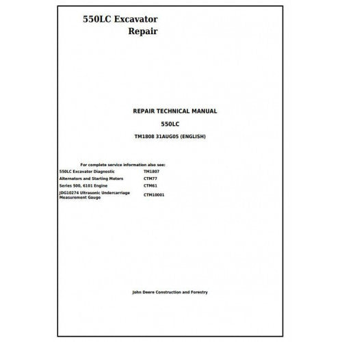 John Deere 550LC Excavator Pdf Repair Service Technical Manual TM1808