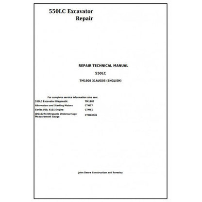 John Deere 550LC Excavator Pdf Repair Service Technical Manual TM1808