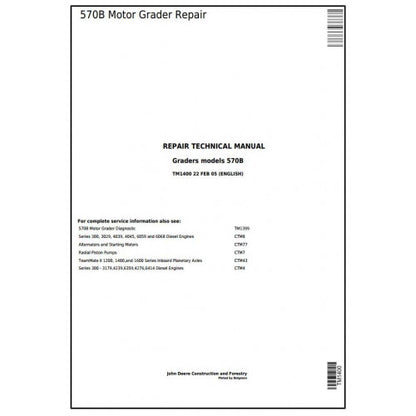 John Deere 570B Motor Grader Pdf Repair Service Technical Manual TM1400