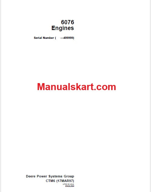 John Deere 6076 Engines Pdf Repair Service Manual CTM6