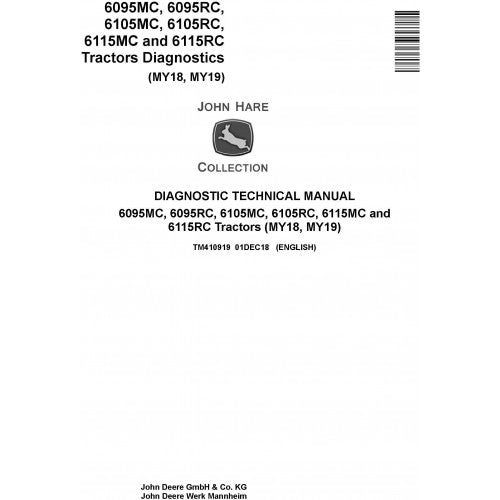 John Deere 6095MC 6095RC 6105MC 6105RC 6115MC 6115RC Tractor Diagnostic and Technical Manual Pdf - TM410919