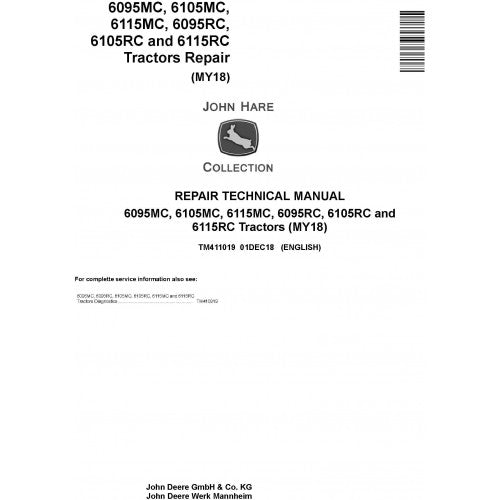 John Deere 6095MC, 6095RC, 6105MC, 6105RC, 6115MC, 6115RC Tractor Service Repair Technical Manual Pdf - TM411019