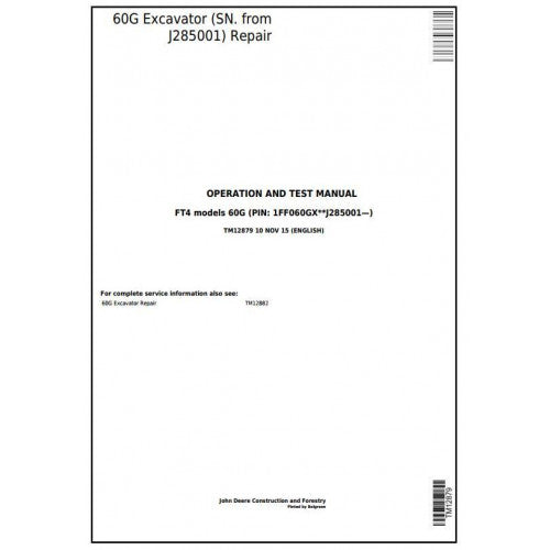 John Deere 60G Compact Excavator Diagnostic, Operation and Tests Service Manual Pdf - TM12879 2