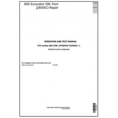 John Deere 60G Compact Excavator Diagnostic, Operation and Tests Service Manual Pdf - TM12879 2