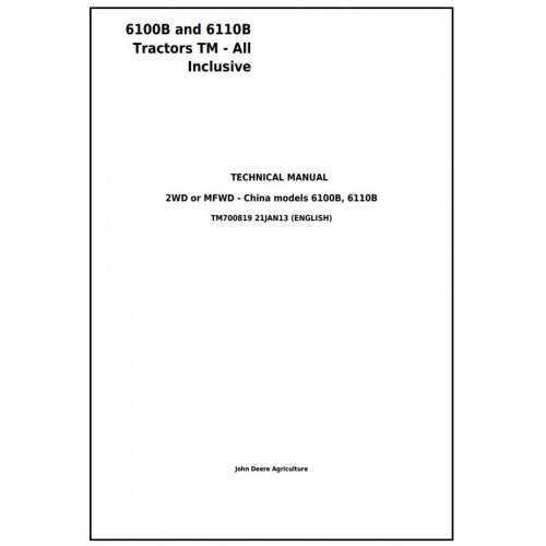 John Deere 6100B and 6110B Tractor Service Repair Technical Manual Pdf - TM700819