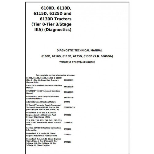 John Deere 6100D, 6110D, 6115D, 6125D, 6130D Tractor Diagnostic and Technical Manual Pdf - TM608719