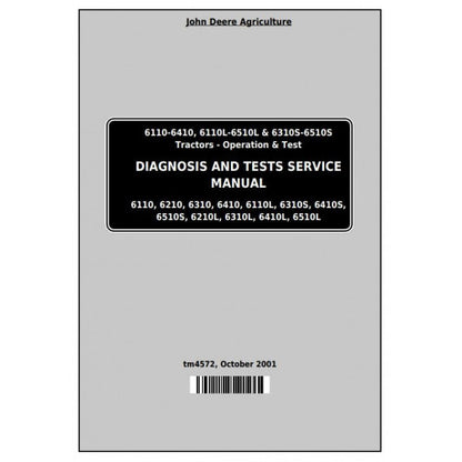 John Deere 6110, 6210, 6210L, 6310, 6310L, 6310S, 6410, 6410L, 6410S, 6510L, 6510S Tractor Diagnostic and Tests Service Manual Pdf - TM4572