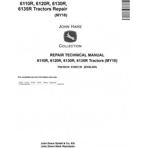 John Deere 6110R, 6120R, 6130R, 6135R Tractor Service Repair Technical Manual Pdf - TM410419