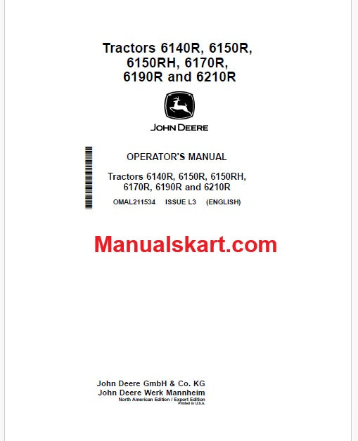 John Deere 6140R, 6150R, 6150RH, 6170R, 6190R and 6210R Tractors Pdf Operator's Manual OMAL211534