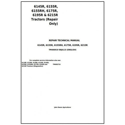 John Deere 6145R, 6155R, 6155RH, 6175R, 6195R, 6215R Tractor Service Repair Technical Manual Pdf - TM406919