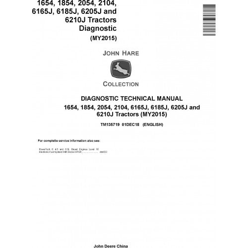 John Deere 6165J, 6185J, 6205J, 6210J Tractor Diagnostic and Technical Manual Pdf - TM135719