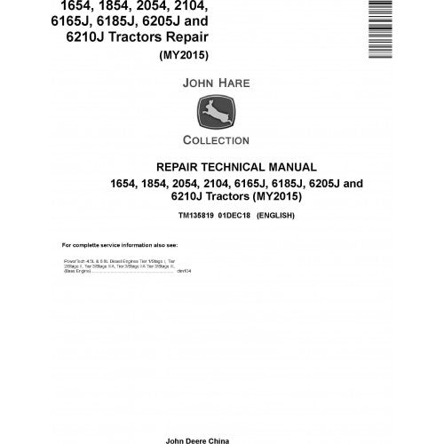 John Deere 6165J, 6185J, 6205J, 6210J Tractor Service Repair Technical Manual Pdf - TM135819 2