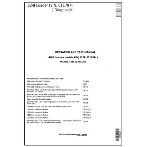 John Deere 624J 4WD Loader Diagnostic, Operation and Tests Service Manual Pdf - TM10230