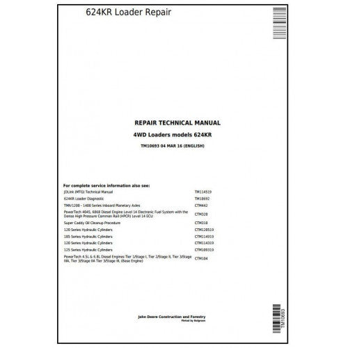 John Deere 624KR 4WD Loader Pdf Repair Service Technical Manual TM10693