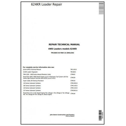 John Deere 624KR 4WD Loader Service Repair Technical Manual Pdf TM10693 2