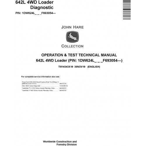 John Deere 624L 4WD Loader Diagnostic, Operation and Tests Technical Service Manual Pdf - TM14343X19 2