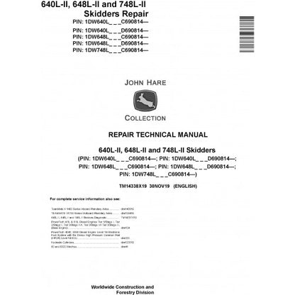 John Deere 640L II, 648L II and 748L II Skidders Pdf Repair Service Technical Manual TM14338X19 2