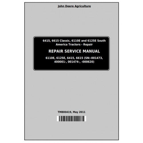 John Deere 6415, 6615, 6110E, 6125E Tractor Service Repair Technical Manual Pdf - TM800419