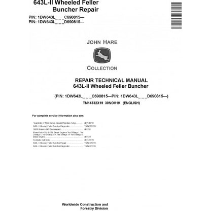 John Deere 643L II Wheeled Feller Buncher Pdf Repair Service Technical Manual TM14332X19 2