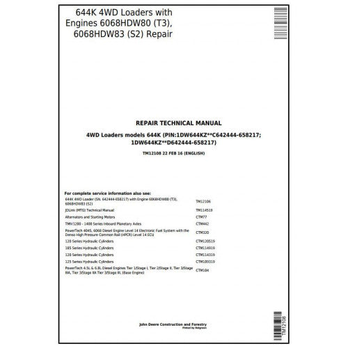 John Deere 644K Loader Service Repair Technical Manual Pdf TM12108 2