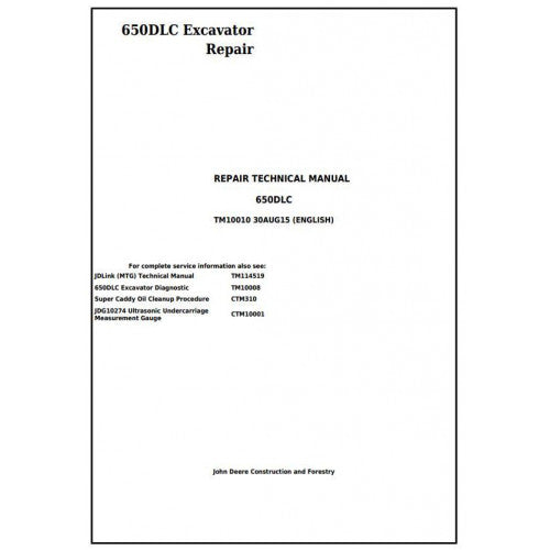 John Deere 650DLC Excavator Service Repair Technical Manual Pdf - TM10010