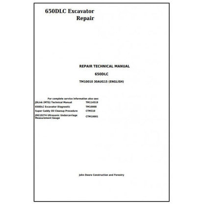 John Deere 650DLC Excavator Service Repair Technical Manual Pdf - TM10010