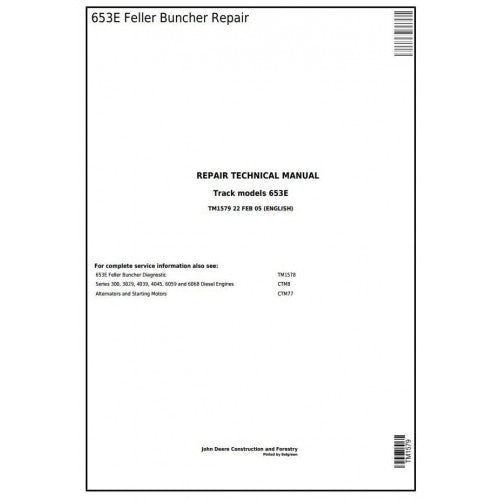 John Deere 653E Tracked Feller Buncher Pdf Repair Service Technical Manual TM1579