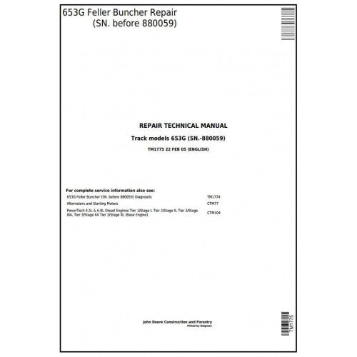 John Deere 653G Tracked Feller Buncher Service Repair Technical Manual TM1775