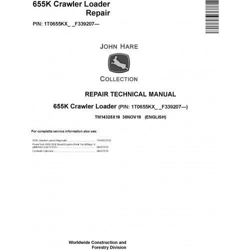 John Deere 655K Crawler Loader Pdf Repair Service Technical Manual TM14325X19 