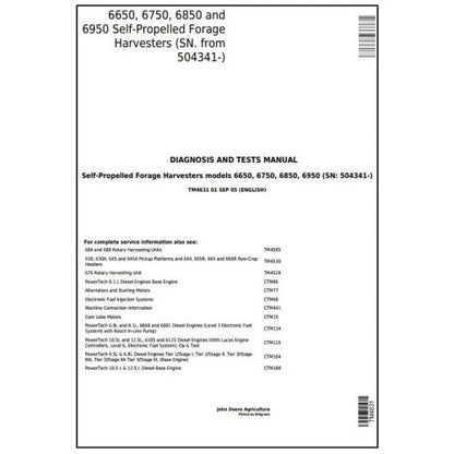 John Deere 6650, 6750, 6850, 6950 Self-Propelled Forage Harvester Diagnostic and Test Manual Pdf - TM4631