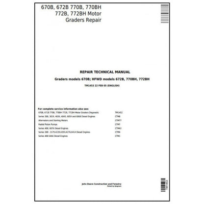 John Deere 670B, 672B, 770B, 770BH, 772B, 772BH Motor Grader Service Repair Technical Manual Pdf TM1453 2