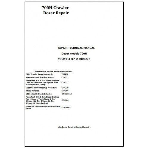 John Deere 700H Crawler Dozer Pdf Repair Service Technical Manual TM1859