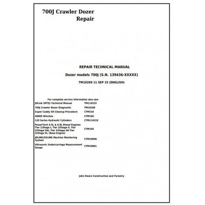 John Deere 700J Crawler Dozer Service Repair Technical Manual Pdf TM10269 2