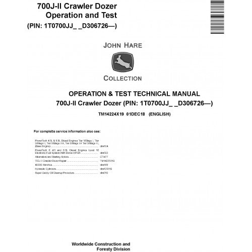 John Deere 700J-II Crawler Dozer Diagnostic, Operation and Tests Service Manual Pdf - TM14224X19 2