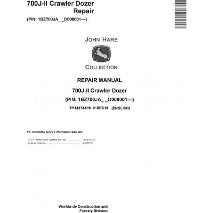 John Deere 700J-II Crawler Dozer Pdf Repair Service Technical Manual TM14274X19 2