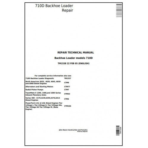 John Deere 710D Backhoe Loader Pdf Repair Service Technical Manual TM1538