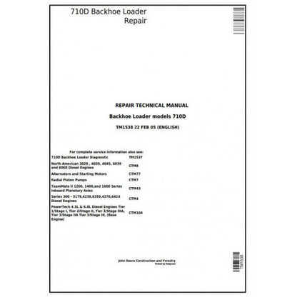 John Deere 710D Backhoe Loader Pdf Repair Service Technical Manual TM1538