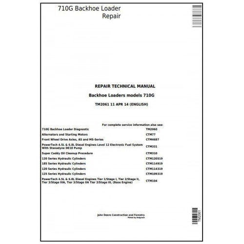 John Deere 710G Backhoe Loader Pdf Repair Service Technical Manual TM2061