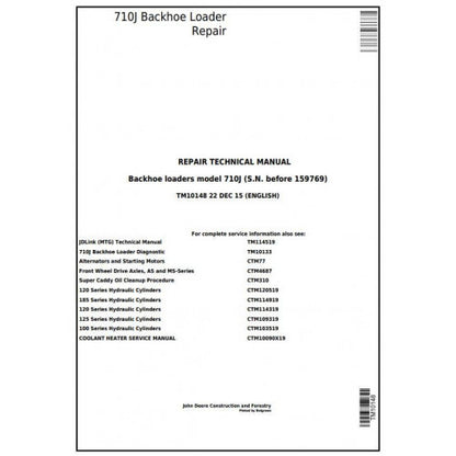 John Deere 710J Backhoe Loader Pdf Repair Service Technical Manual TM10148