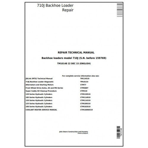 John Deere 710J Backhoe Loader Pdf Repair Service Technical Manual TM10148