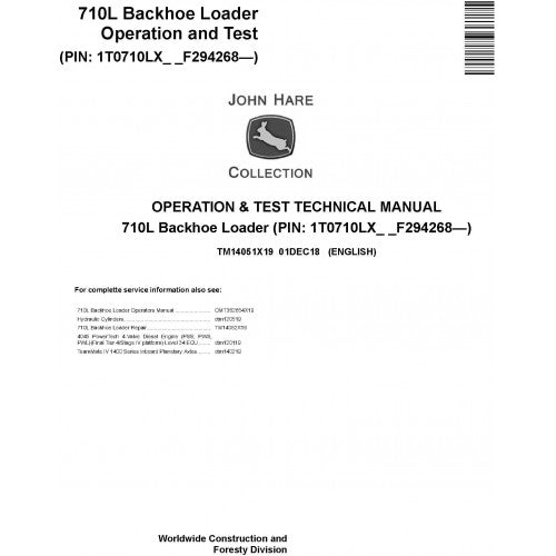 John Deere 710L Backhoe Loader Operation and Tests Technical Service Manual Pdf - TM14051X19