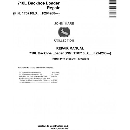 John Deere 710L Backhoe Loader Pdf Repair Service Technical Manual TM14052X19